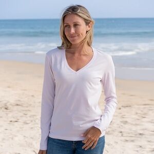 Women's Long Sleeve V-neck  T-shirt, Light Pink, XXL